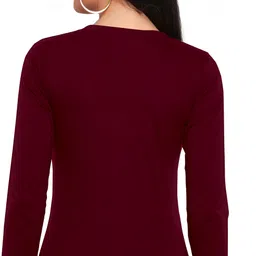 cloncline Women Printed Round Neck Cotton Blend Maroon T-Shirt image 2