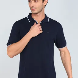 peter england Men Embroidered Polo Neck Organic Cotton Blue T-Shirt-picture-39