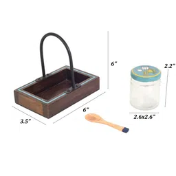 aakriti art creations Pichhwai Art Mukhwas Multicolor Glass and Wood 2Pcs Storage Jar with Spoon & Tray image 2