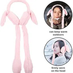 family fab india Kids Warm Plush Earmuffs Funny Bunny Ear Muffs with Moving Ears Cute ( Blue ) Ear Muff image 3