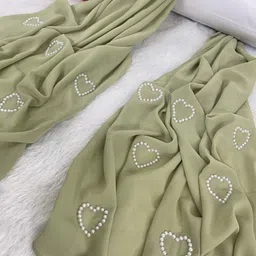 qalb luxuria Self Design Georgette Women Green Stole image 2