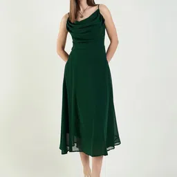 herway Women Fit and Flare Green Midi/Calf Length Dress-picture-25