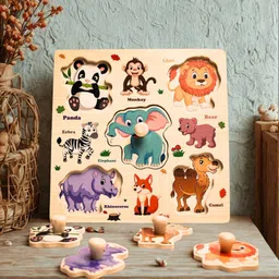 siddhutrend Wooden Knob Puzzle Set – Wild, Sea, Farm, Insects image 2