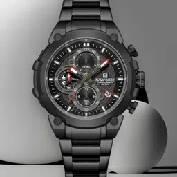naviforce Black choronograph dial with date window and black stainless steel Analog Watch - For Men NF8071 Rugged Watch with Date and Stopwatch Features image 1