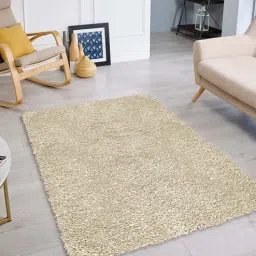 Polyester Solid Machine Made Carpet, 4 x 6 feet, Beige-image-32