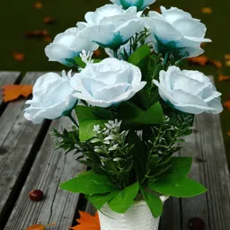 oms Twelve Rose Flower Bouque with White pot Blue Rose Artificial Flower with Pot-picture-39