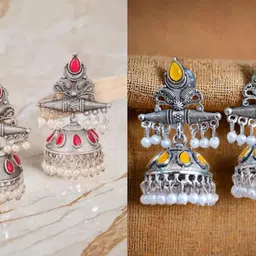 bhanu diam Bestseller Combo Of Earrings Silver Earring Set-picture-41