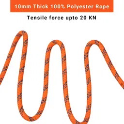 fit fusion Climbing Rope with Hook, Rappelling Rope, Tensile Force Upto - 20 KN Orange image 3