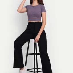 broadstar Women Flared Black Lycra Blend Trousers image 5