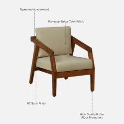 woodsworth from pepperfry Clingen Acacia Wood 1 Seater Sofa In Natural Finish image 4