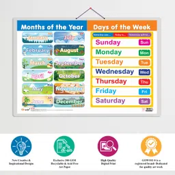 go woo MONTHS OF THE YEAR AND OF THE WEEK Early Learning Educational Chart for Kids | 20"X30" inch |Non-Tearable and Waterproof | Double Sided Laminated | Perfect for Homeschooling, Kindergarten and Nursery StudentsDAYS Paper Print image 4