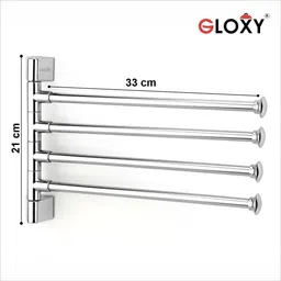 gloxy Stainless Steel 4 Bar Swing Hanger Towel Rack for Bathroom Towel Holder Stand 15 inch 1 Bar Towel Rod image 3