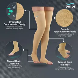 tynor Compression Stocking Mid Thigh Classic, Beige, XL, 1 Pair Knee Support image 3