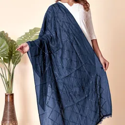 houseofcommon Cotton Blend Embroidered Dark Blue Women Dupatta-picture-22
