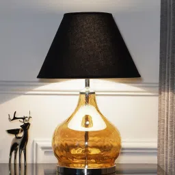 kapoor lampshades Ingram Glass & Metal Table Lamp with Black Cotton Shade image 1