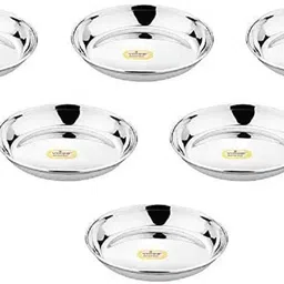 vinod Stainless Steel Round Beeding Halwa Plate, Set of 6 Piece (13.2 cm) Dinner Plate-picture-43