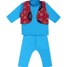 Superminis Boys Blue & Red Solid Kurta Set With Nehru Jacket-image-77