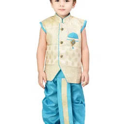 Jeetethnics Boys Blue & Beige Self Design Kurta with Dhoti Pants-picture-39