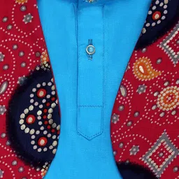 Superminis Boys Blue & Red Solid Kurta Set With Nehru Jacket image 3