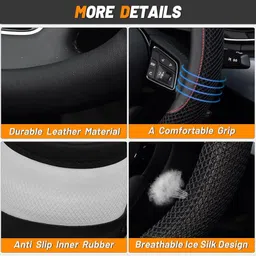 Drop Stop Leather Universal Steering Wheel Cover for Car, Medium (14.5" - 15.5"), Leather, Anti Slip Steering Cover - (Model - Dcut 113) Color Black for i20 Active image 4