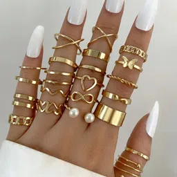 designs by jewels galaxy Contemporary Stackable Rings Brass Gold Plated Ring Set-picture-11