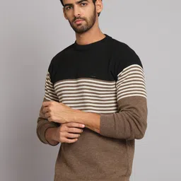 ewools Men Woven Round Neck Brown Sweater image 3