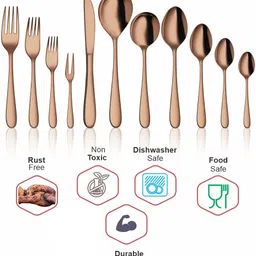 shri & sam Jasmine Rose Gold PVD Coating Desert Soup Spoon Stainless Steel Cutlery Set image 5