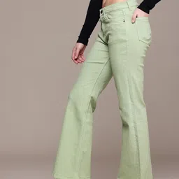 roadster Women Flared High Rise Green Jeans image 2