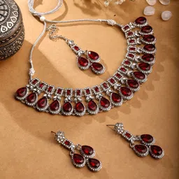 Alloy Silver, Maroon Jewel Set-image-21