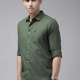 the bear house Men Slim Fit Solid Spread Collar Casual Shirt image 4