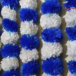 mifadecor Marigold Garland Artificial Flowers/Genda Phool Mala/Festive Decor (4.5ft) Blue, White Marigold Artificial Flower image 1