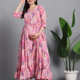 gujari Women Ethnic Dress Pink Ankle Length Dress-picture-19
