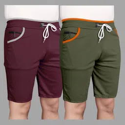wereko Pack of 2 Solid Men Reversible Maroon, Green Sports Shorts-picture-18