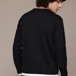 roadster Men Solid Round Neck Black Sweater image 4