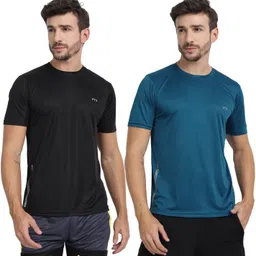 ftx Pack of 2 Men Solid Round Neck Polyester Dark Blue, Black T-Shirt-picture-11