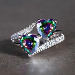 myki Stylish Double Heart Multicolor Stone Sterling Silver Zircon Ring For Women Girls Sterling Silver Swarovski Zirconia Sterling Silver Plated Ring-picture-25