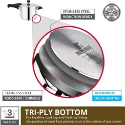 bergner Pura Triply Bottom Outer Lid 5 L Induction Bottom Pressure Cooker image 4