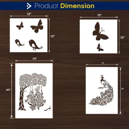 Combo Painting NATURE & DEVOTIONAL THEME- "Radha Krishna Swinging (24X40)", "Peacock Bird (16X24)", "Butterflies With Sparrow (13X13)" DIY Design Ideal For Drawing Room, Bedroom, Entrance & Office Decoration Modern Reusable Art Wall Stencil-image-1