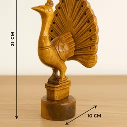 rural bird Wooden Peacock Showpiece | 21 CM Handmade Decorative Figurine Decorative Showpiece - 21 cm image 3