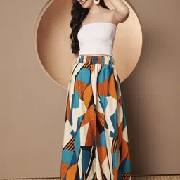 otabu Women Flared Yellow, Beige Polyester Trousers image 5