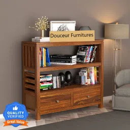 Sheesham Wood Bookshelf With 2 Shelf, 2 Drawer Storage For Study Room, Office Solid Wood Semi-Open Book Shelf-image-70