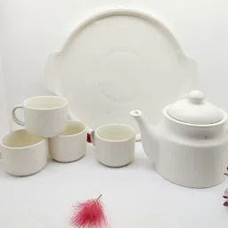 the earthy store Pack of 6 Ceramic Handmade Cermaic Tea Pot Kattle 600ml 4 Cups 170ml 1 Tray Set image 3