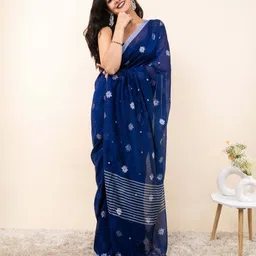 adbutiq Woven, Floral Print, Geometric Print Bollywood Cotton Blend Saree image 1