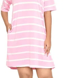 rapl bharat Women T Shirt Pink, White Above Knee/Mid Thigh Length Dress image 1