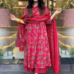 ghunghatcentre Women Floral Print, Printed Viscose Rayon Anarkali Kurta image 5