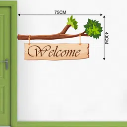 decal o decal 40 cm Welcome with Tree Branch for Front Door Wall Stickers (PVC Vinyl,Multicolour) Self Adhesive Sticker image 4