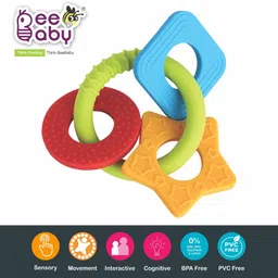 beebaby Chewy Trinkets Silicone Teether, BPA Free, 3M+ (Step -3) (Geometrical Shapes) Teether image 2