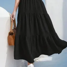 glp Women Solid A-line Black Skirt-picture-34