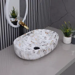 cluster Designer Matt Finish Over Counter Wash Basin For Bathroom, Hotel & Restaurants | Oblong Shaped (550 x 350 x 145 mm) | Glossy Table Top Basin image 2