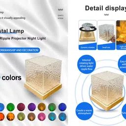 unzag RGB USB Rechargeable Touch Sensor Acrylic Home Decoration Water Ripple Projector Night Lamp image 4